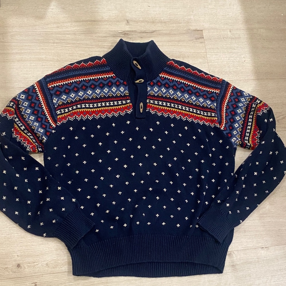 Vintage Polo by Ralph Lauren Fair Isle Cotton Cashmere Henley Toggle Sweater XXL
